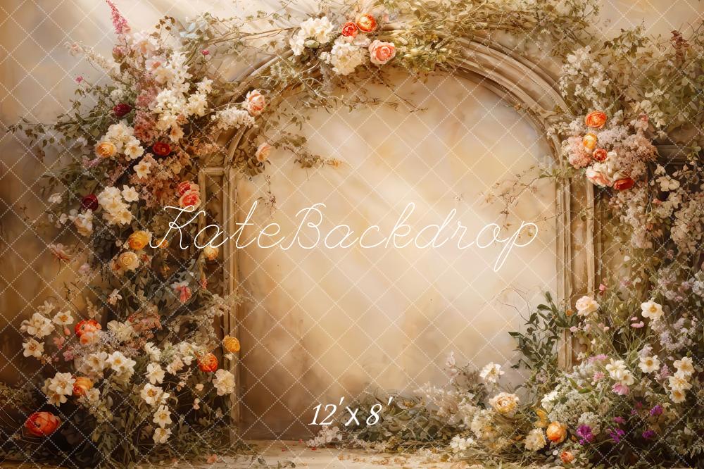Kate Sunny Beige Flower Wall Spring Fleece Backdrop Designed by Emetselch - Kate Backdrop AU