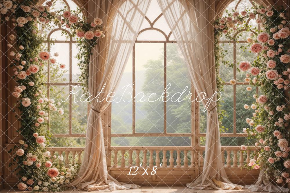 Kate Spring Flowers Window Room Fleece Backdrop Designed by Emetselch - Kate Backdrop AU