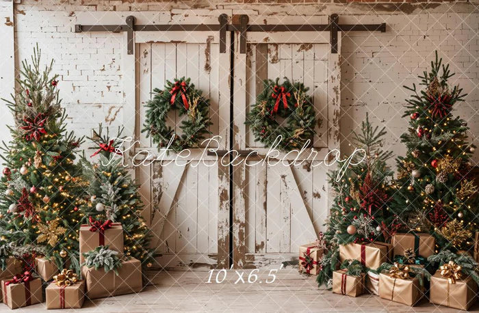 Kate Fleece Christmas Shabby Barn Door Backdrop Designed by Emetselch - Kate Backdrop AU
