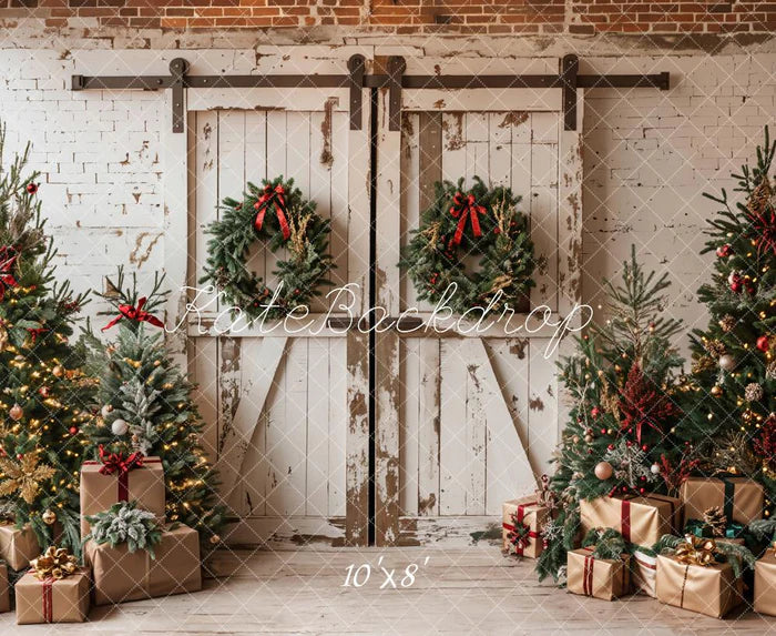 Kate Fleece Christmas Shabby Barn Door Backdrop Designed by Emetselch - Kate Backdrop AU