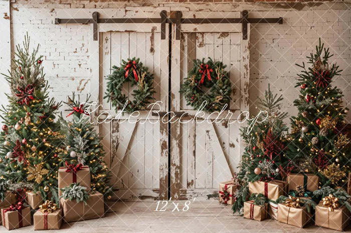 Kate Fleece Christmas Shabby Barn Door Backdrop Designed by Emetselch - Kate Backdrop AU