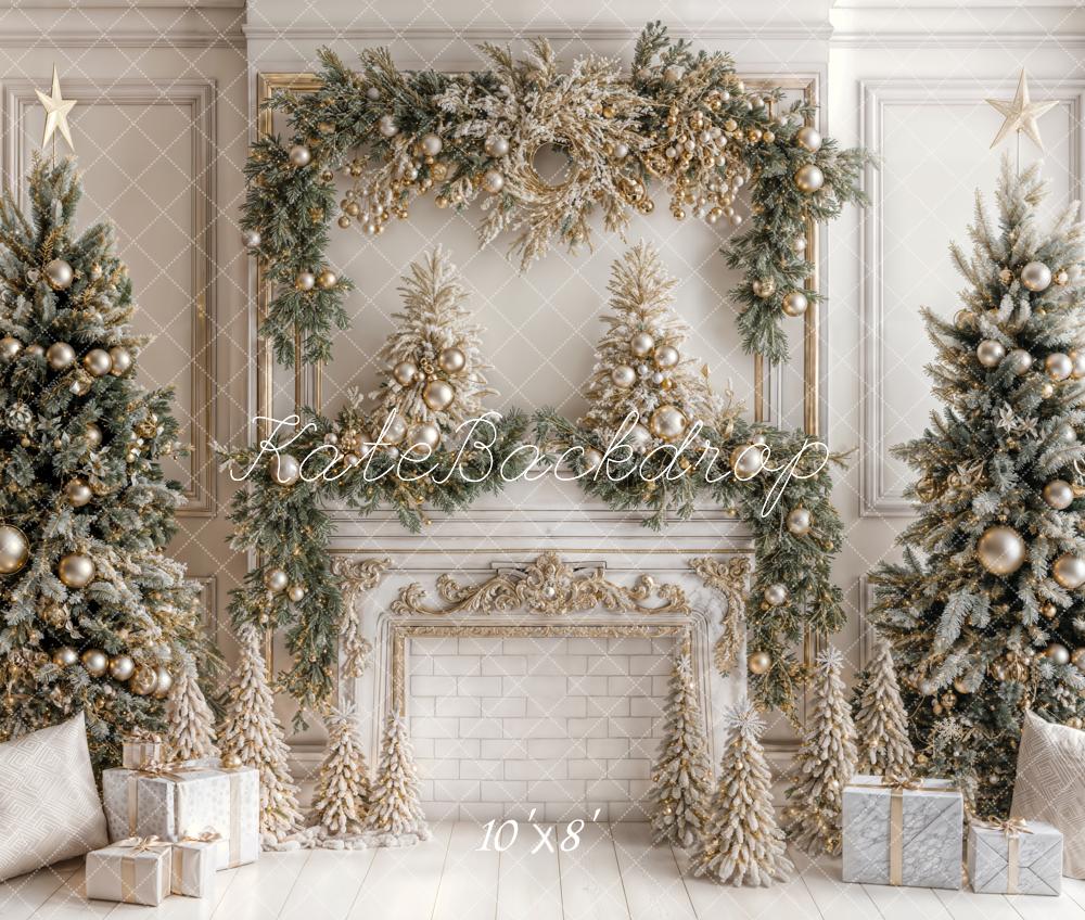Kate Fleece Christmas Tree White Fireplace Backdrop Designed by Emetselch - Kate Backdrop AU