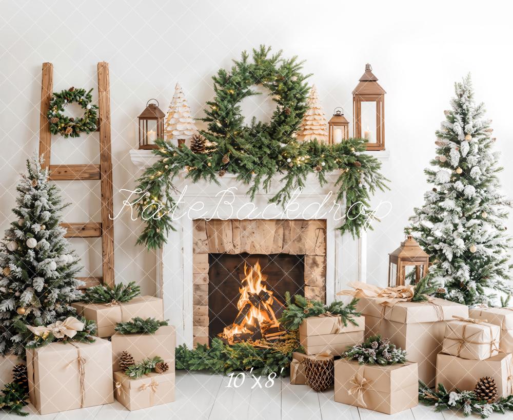 Kate Fleece Christmas Tree White Fireplace Gift Box Backdrop Designed by Emetselch - Kate Backdrop AU