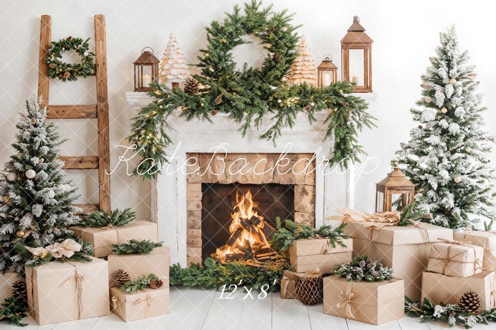 Kate Fleece Christmas Tree White Fireplace Gift Box Backdrop Designed by Emetselch - Kate Backdrop AU