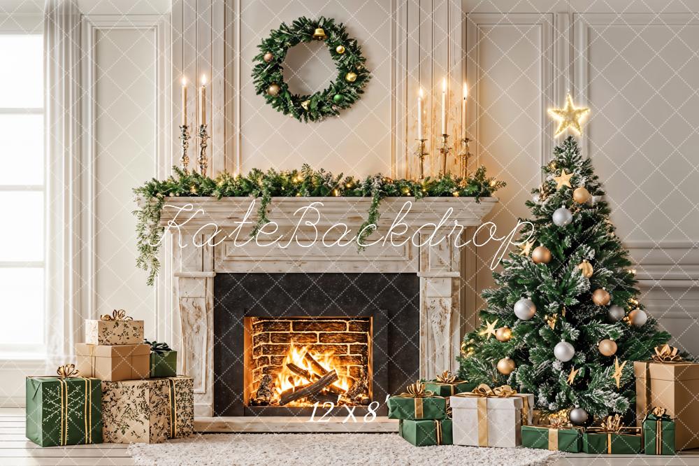 Kate Fleece Christmas Tree Fireplace Backdrop Designed by Emetselch - Kate Backdrop AU