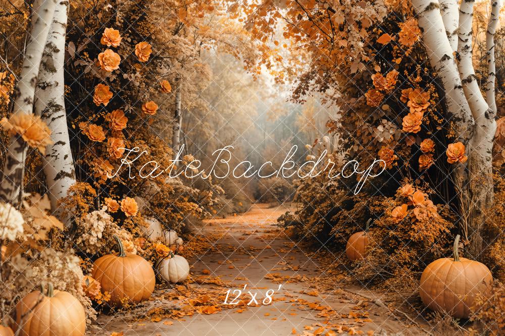 Kate Fleece Autumn Forest Pumpkin Backdrop Designed by Emetselch - Kate Backdrop AU