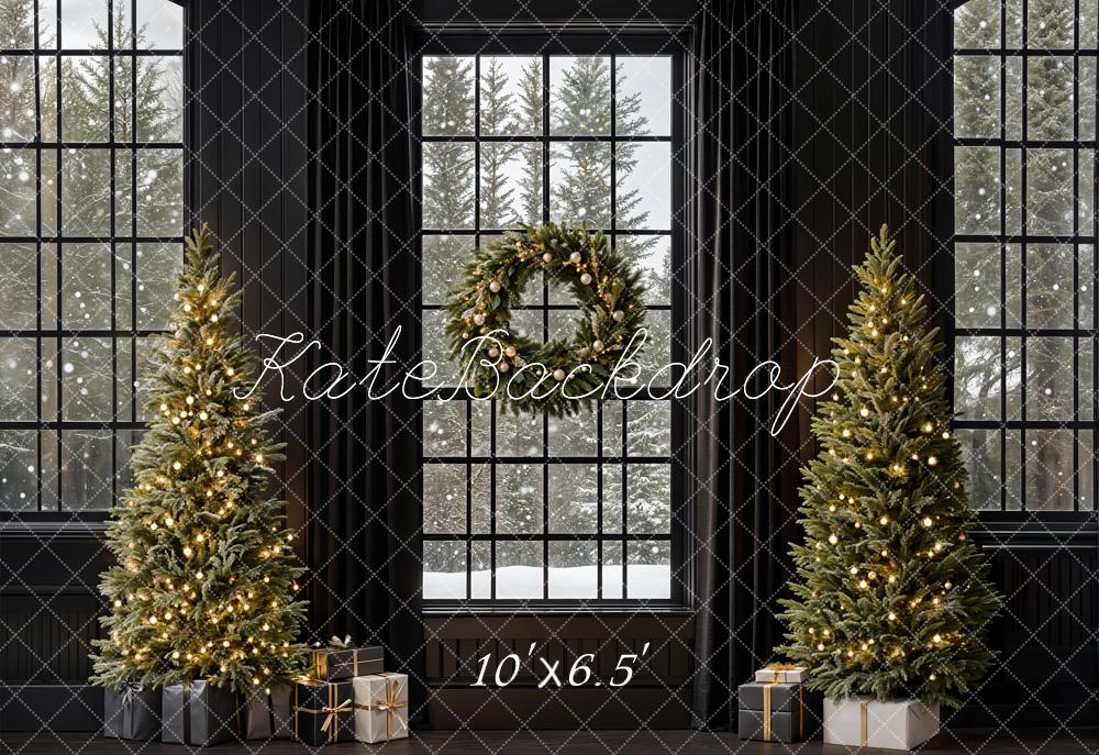 Kate Fleece Black Christmas Tree Window Backdrop Designed by Emetselch - Kate Backdrop AU