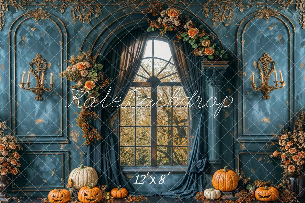 Kate Fleece Retro Blue Halloween Backdrop Designed by Emetselch - Kate Backdrop AU