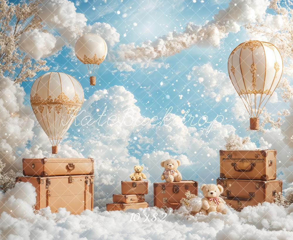 Kate Fleece Children Clouds Backdrop Hot Air Balloon Designed by Emetselch - Kate Backdrop AU