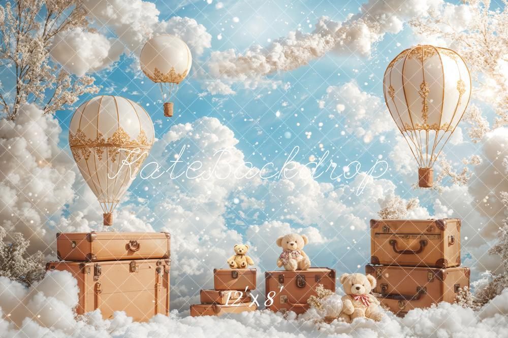 Kate Fleece Children Clouds Backdrop Hot Air Balloon Designed by Emetselch - Kate Backdrop AU