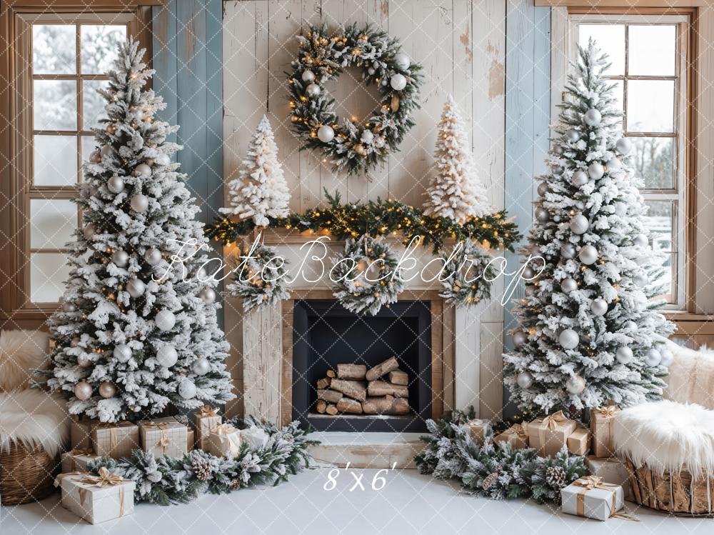 Kate Christmas Tree Fireplace Winter Backdrop Designed by Emetselch - Kate Backdrop AU