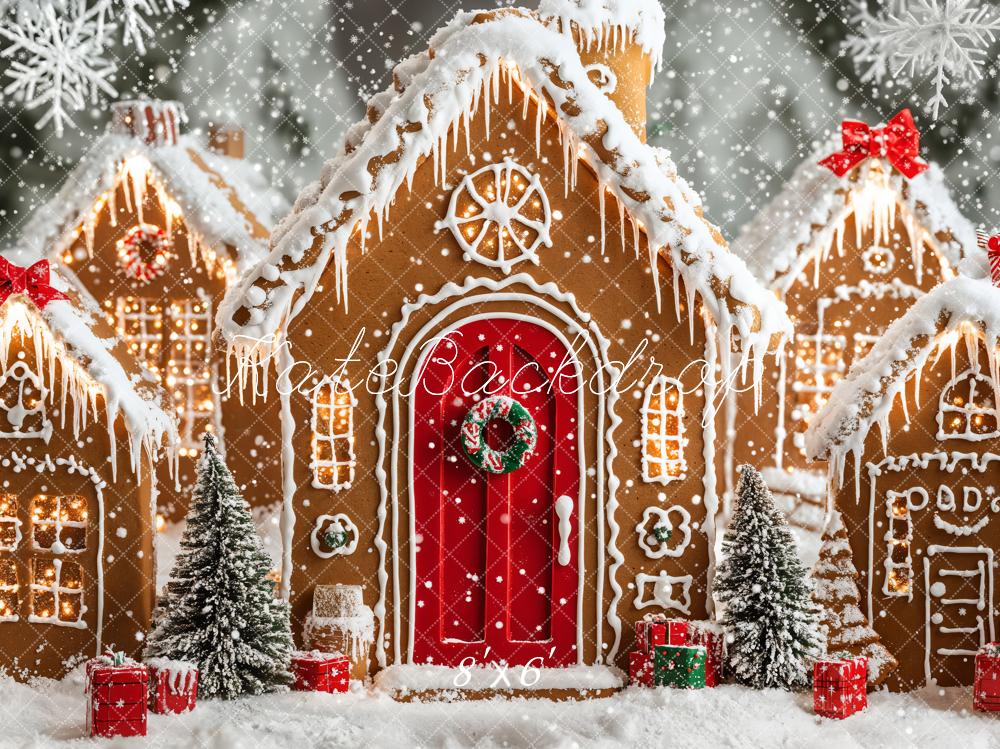 Kate Fleece Christmas Backdrop Gingerbread Houses Snowy Designed by Emetselch - Kate Backdrop AU