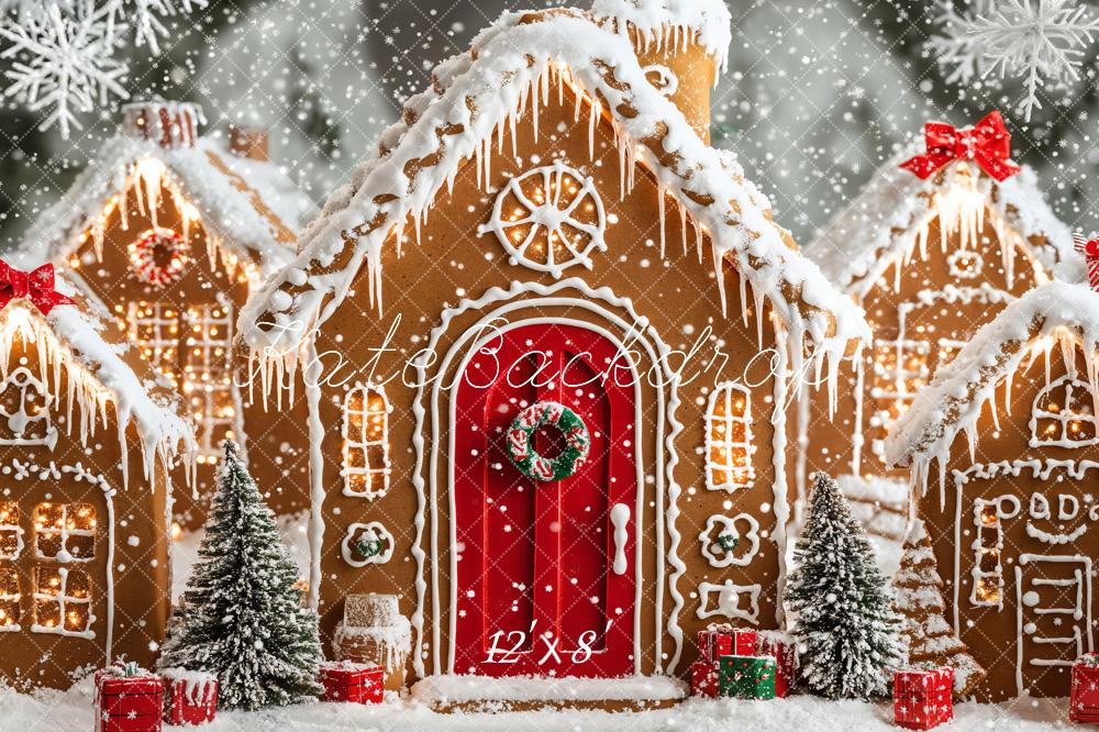 Kate Fleece Christmas Backdrop Gingerbread Houses Snowy Designed by Emetselch - Kate Backdrop AU