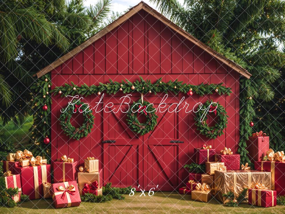 Kate Fleece Christmas Barn With Gifts Boxes Backdrop Designed by Emetselch - Kate Backdrop AU
