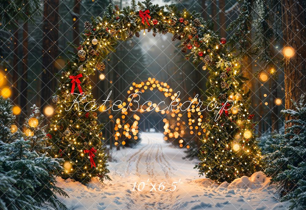 Kate Fleece Christmas Forest Arch Bokeh Backdrop Designed by Emetselch - Kate Backdrop AU