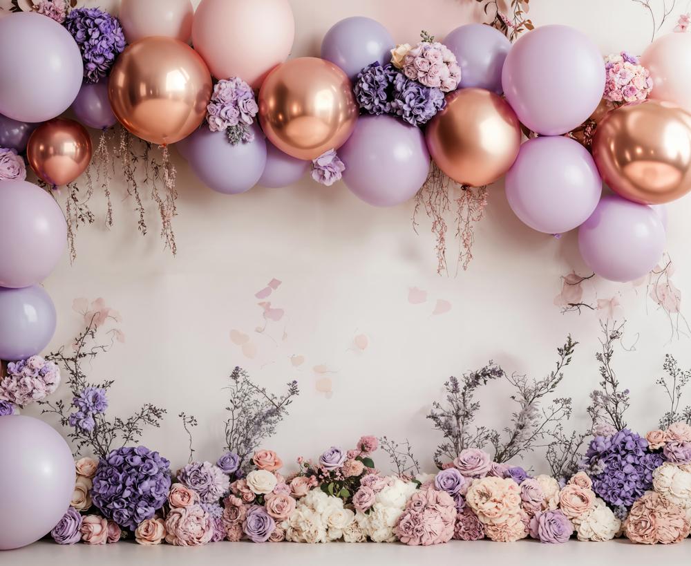 Kate Fleece Spring Cake Smash Purple Balloon Backdrop Designed by Emetselch - Kate Backdrop AU