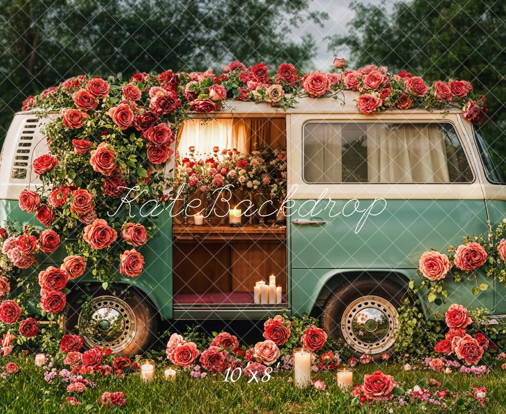 Kate Fleece Spring Valentine's Day Floral Campervan Backdrop Designed by Emetselch