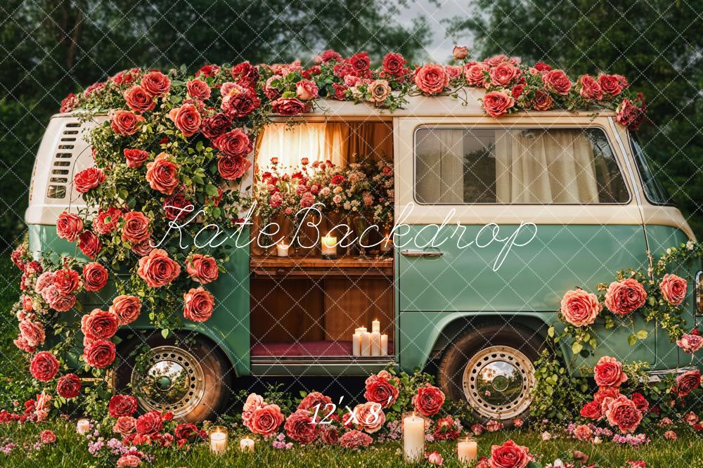 Kate Fleece Spring Valentine's Day Floral Campervan Backdrop Designed by Emetselch