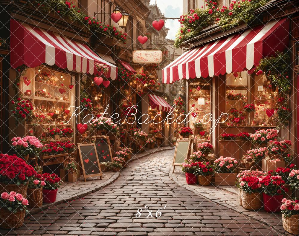 Kate Fleece Valentine's Day Flower Shop Street Backdrop Designed by Emetselch - Kate Backdrop AU