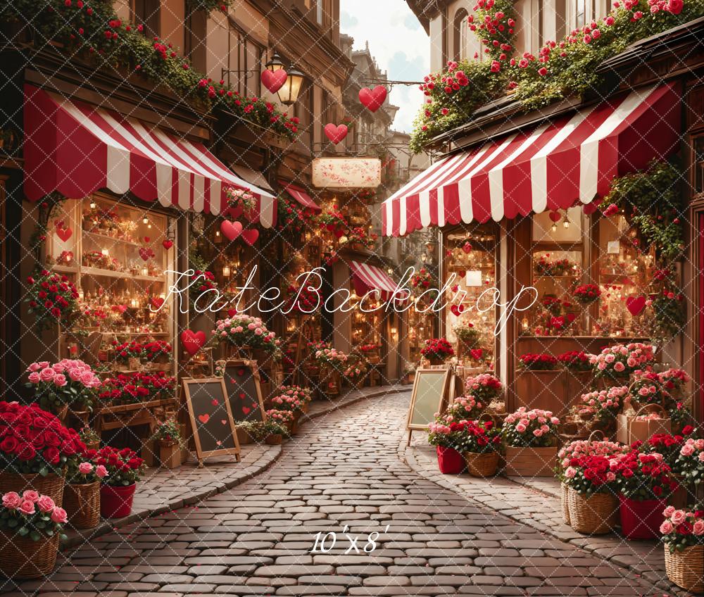 Kate Fleece Valentine's Day Flower Shop Street Backdrop Designed by Emetselch - Kate Backdrop AU
