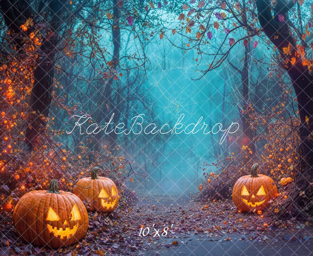 Kate Fleece Halloween Pumpkin Lanterns Forest Backdrop Designed by Emetselch - Kate Backdrop AU