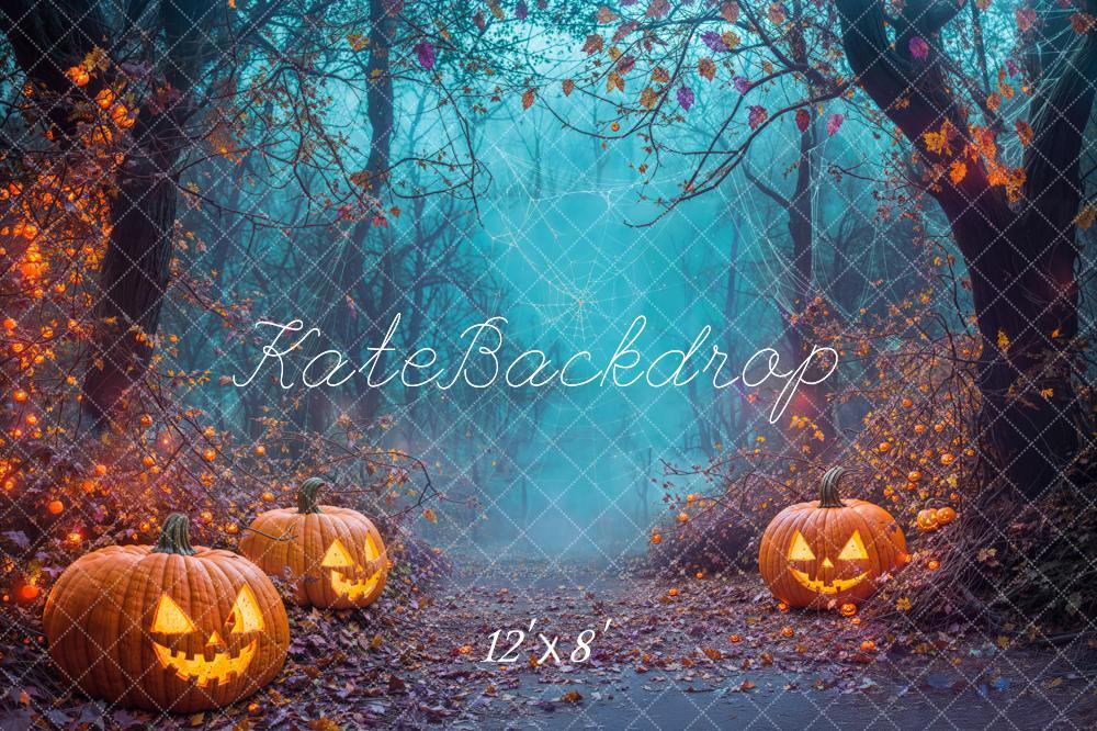 Kate Fleece Halloween Pumpkin Lanterns Forest Backdrop Designed by Emetselch - Kate Backdrop AU