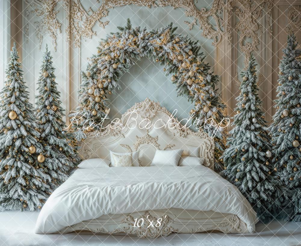 Kate Fleece Christmas Headboard White Retro Bed Backdrop Designed by Emetselch - Kate Backdrop AU