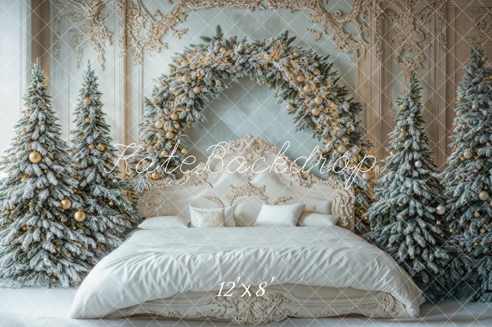 Kate Fleece Christmas Headboard White Retro Bed Backdrop Designed by Emetselch - Kate Backdrop AU