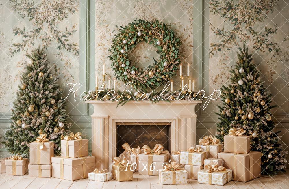 Kate Fleece Christams Fireplace Gift Retro Backdrop Designed by Emetselch - Kate Backdrop AU