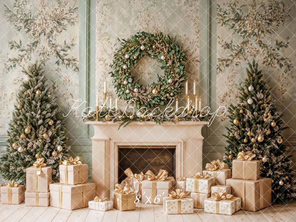Kate Fleece Christams Fireplace Gift Retro Backdrop Designed by Emetselch - Kate Backdrop AU