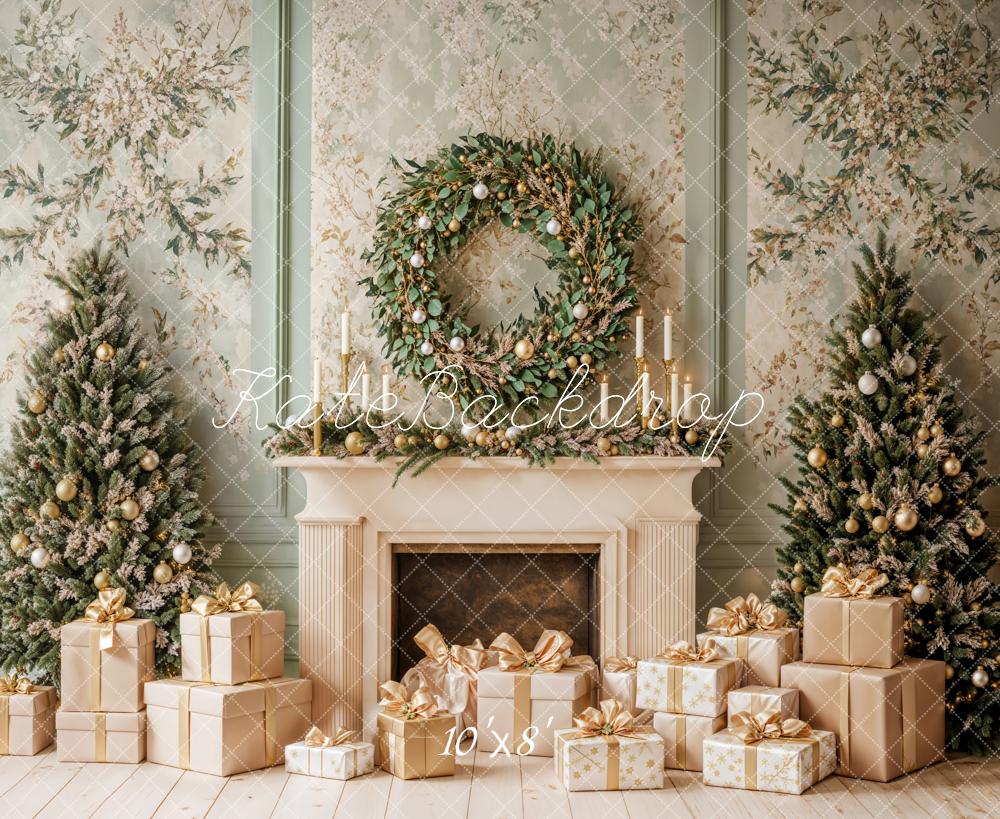Kate Fleece Christams Fireplace Gift Retro Backdrop Designed by Emetselch - Kate Backdrop AU