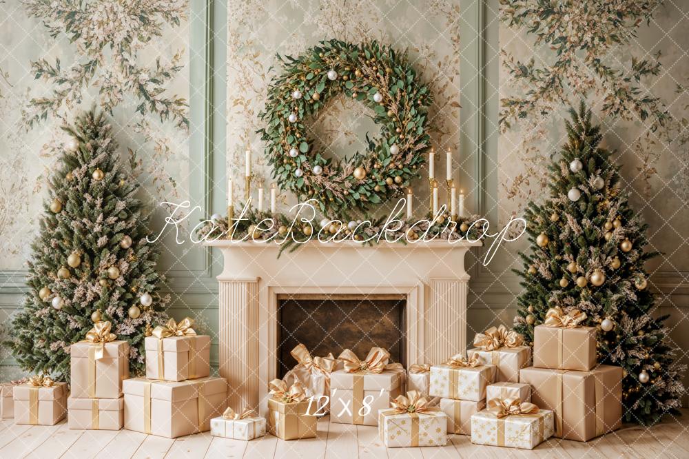 Kate Fleece Christams Fireplace Gift Retro Backdrop Designed by Emetselch - Kate Backdrop AU