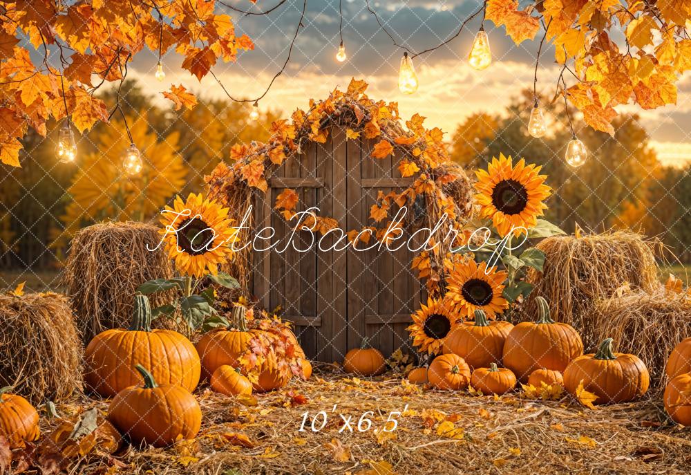 Kate Fleece Fall Pumpkin Sunflower Barn Backdrop Designed by Emetselch - Kate Backdrop AU