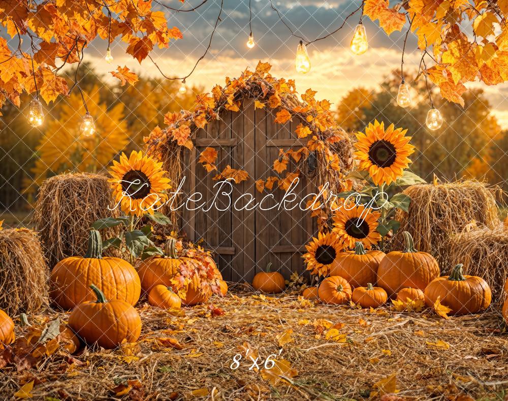 Kate Fleece Fall Pumpkin Sunflower Barn Backdrop Designed by Emetselch - Kate Backdrop AU