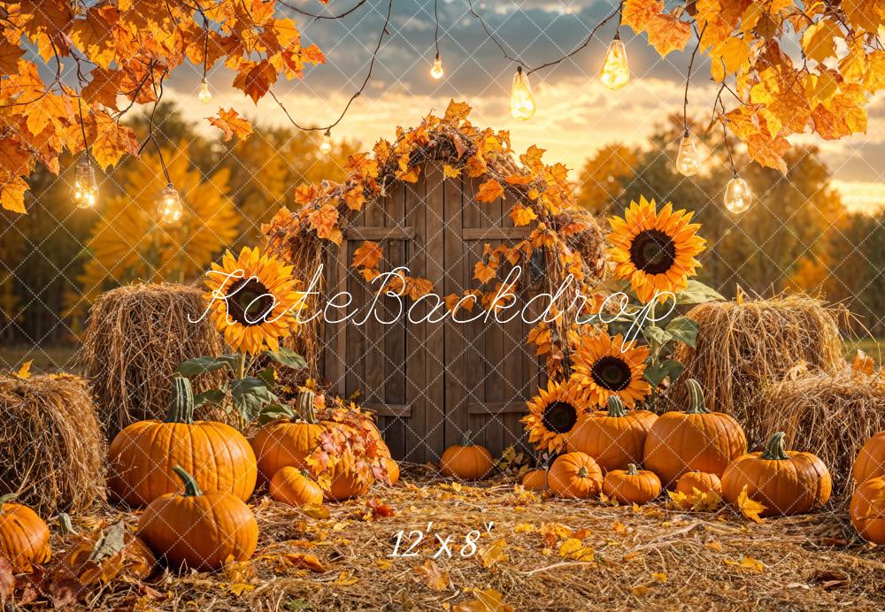 Kate Fleece Fall Pumpkin Sunflower Barn Backdrop Designed by Emetselch - Kate Backdrop AU