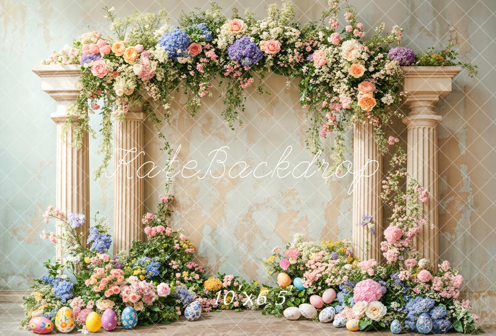 Kate Easter Colorful Flower Retro Arch Backdrop Designed by Emetselch - Kate Backdrop AU