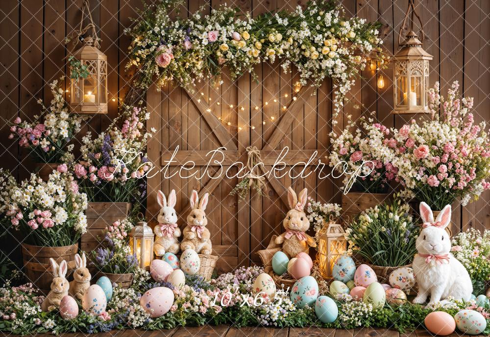 Kate Easter Eggs Bunny Flowers Fleece Backdrop Designed by Emetselch - Kate Backdrop AU