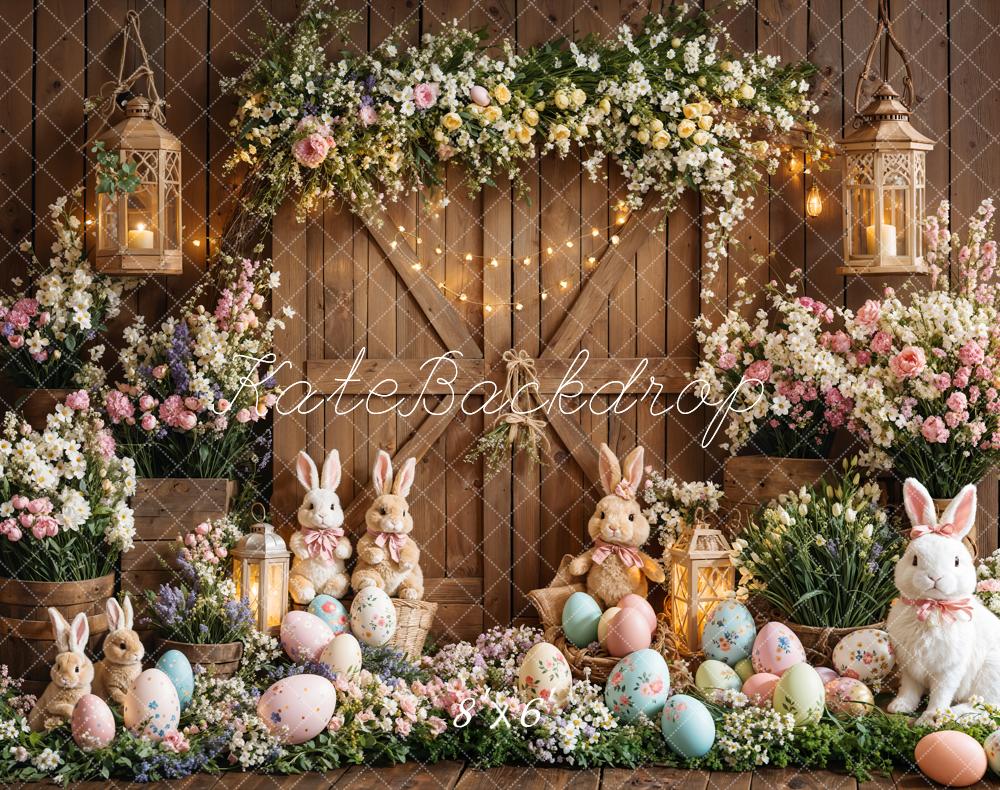 Kate Easter Eggs Bunny Flowers Fleece Backdrop Designed by Emetselch - Kate Backdrop AU