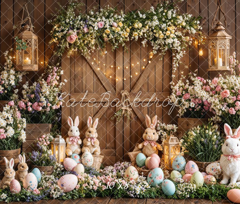 Kate Easter Eggs Bunny Flowers Fleece Backdrop Designed by Emetselch - Kate Backdrop AU