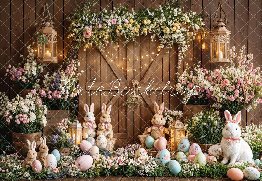 Kate Easter Eggs Bunny Flowers Fleece Backdrop Designed by Emetselch - Kate Backdrop AU