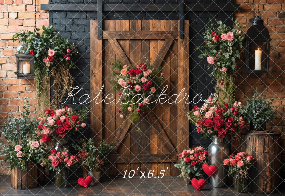 Kate Spring Valentine's Day Rose Brick Wall Backdrop Designed by Emetselch - Kate Backdrop AU