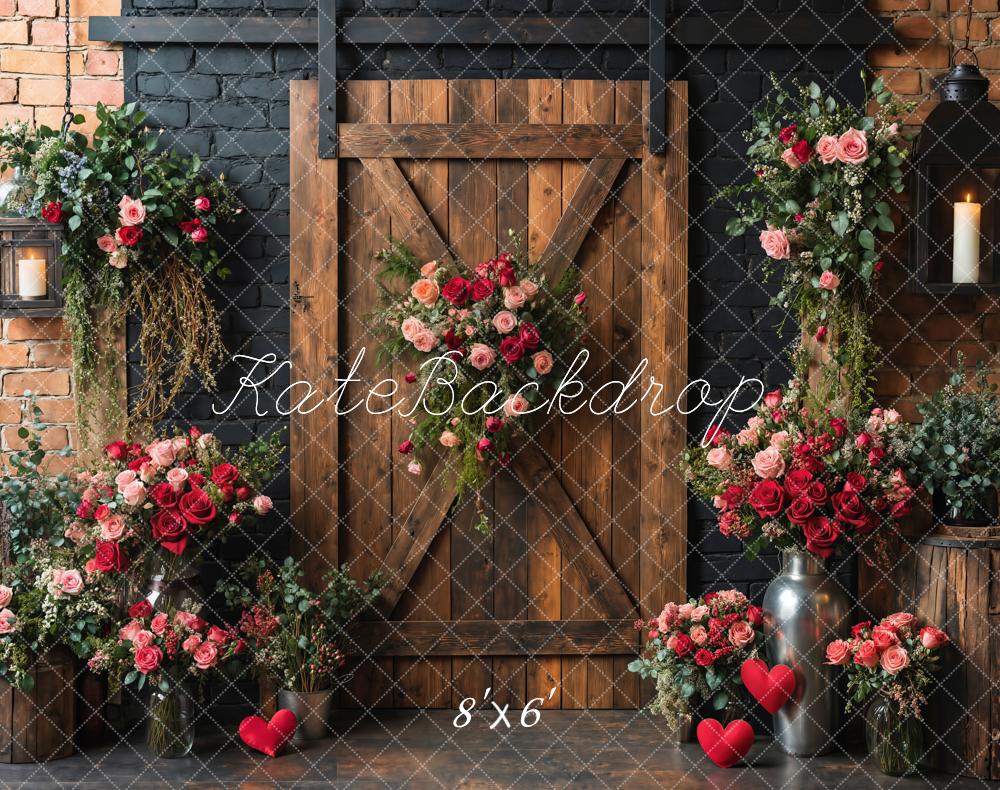 Kate Spring Valentine's Day Rose Brick Wall Backdrop Designed by Emetselch - Kate Backdrop AU
