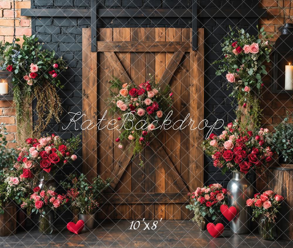 Kate Spring Valentine's Day Rose Brick Wall Backdrop Designed by Emetselch - Kate Backdrop AU