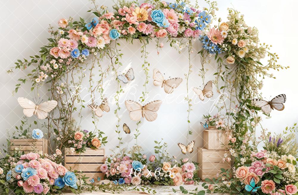 Kate Fleece Spring Flowers Butterfly Backdrop Designed by Emetselch - Kate Backdrop AU
