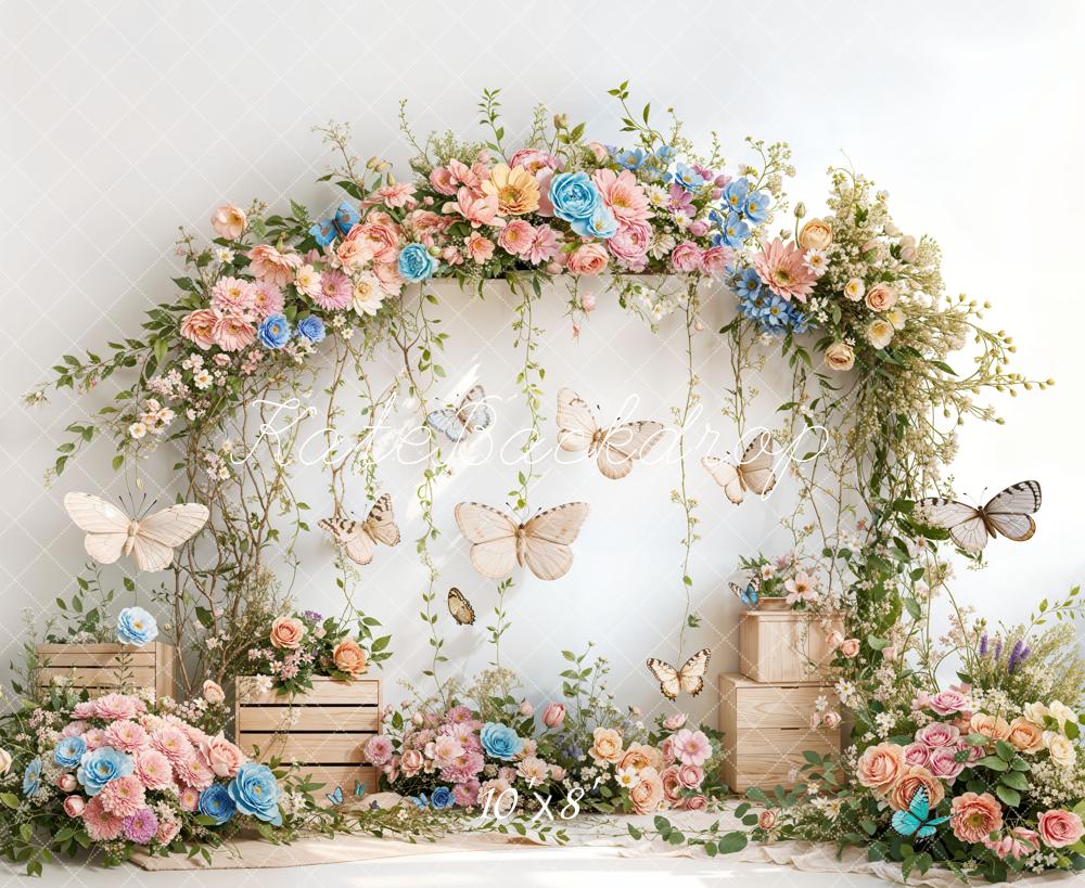 Kate Fleece Spring Flowers Butterfly Backdrop Designed by Emetselch - Kate Backdrop AU