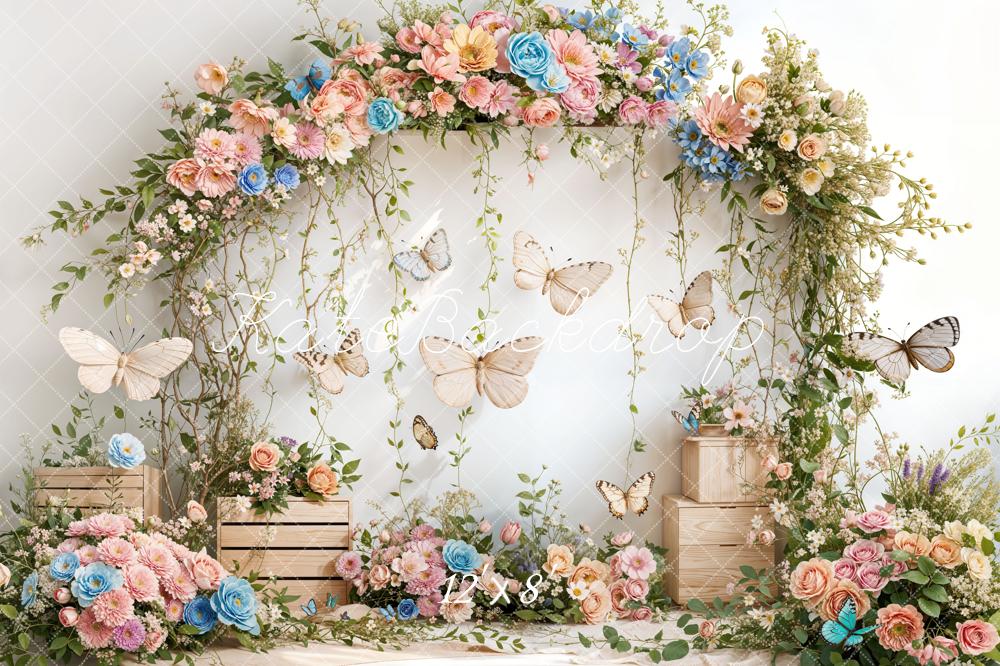Kate Fleece Spring Flowers Butterfly Backdrop Designed by Emetselch - Kate Backdrop AU