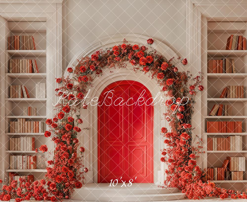 Kate Fleece Valentine's Day Book Arch Flowers Backdrop Designed by Emetselch