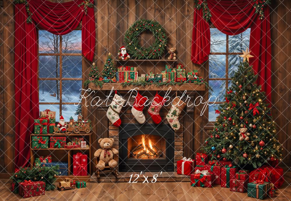 Kate Fleece Christmas Fireplace Tree Backdrop Stockings Presents Designed by Emetselch