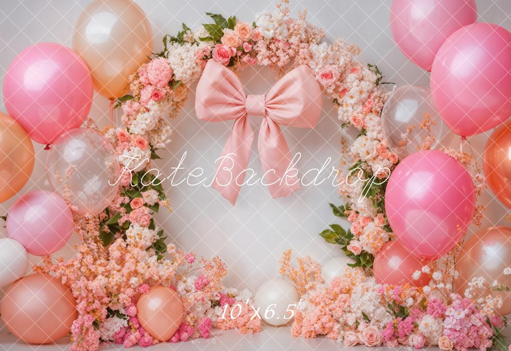 Kate Birthday Backdrop Pink Bow Balloon Flower Arch Designed by Emetselch - Kate Backdrop AU