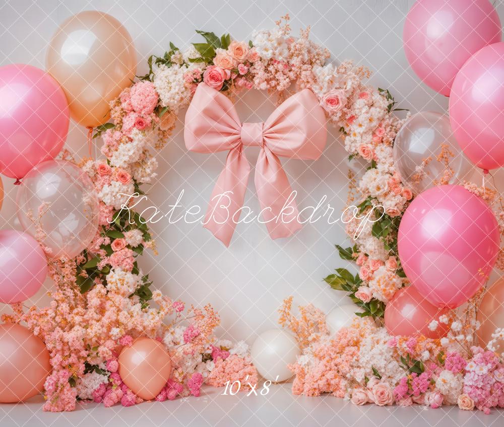 Kate Birthday Backdrop Pink Bow Balloon Flower Arch Designed by Emetselch - Kate Backdrop AU